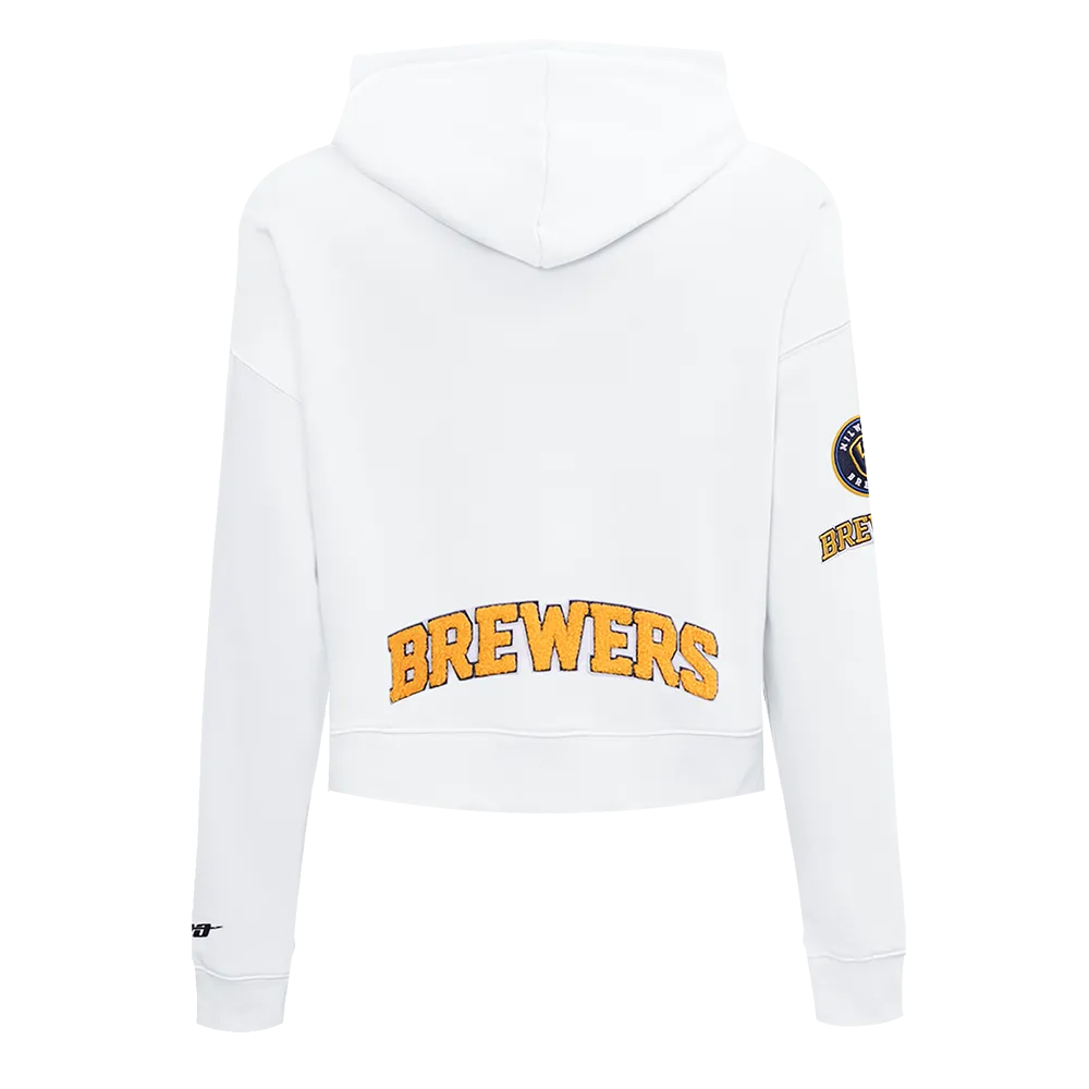MLB MILWAUKEE BREWERS CLASSIC WOMEN'S CROPPED PO HOODIE (WHITE)