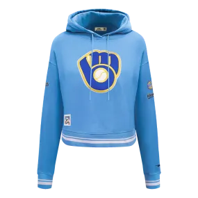 MLB MILWAUKEE BREWERS RETRO CLASSIC WOMEN'S RIB CROPPED PO HOODIE (UNIVERSITY BLUE)