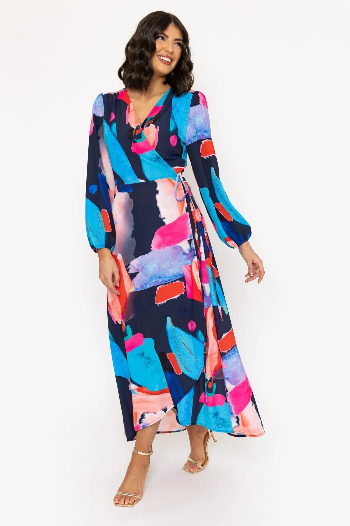 Multicolour Long Sleeve Wrap Midi Dress