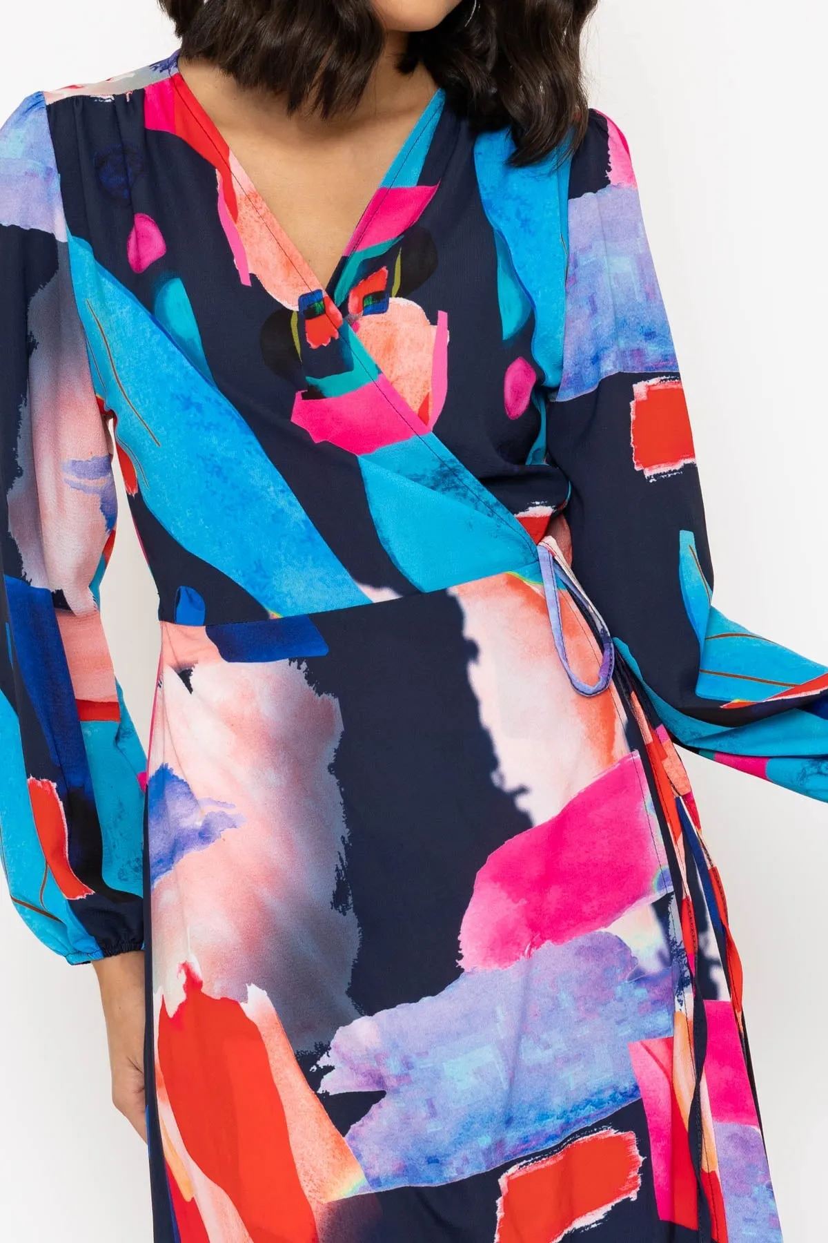 Multicolour Long Sleeve Wrap Midi Dress