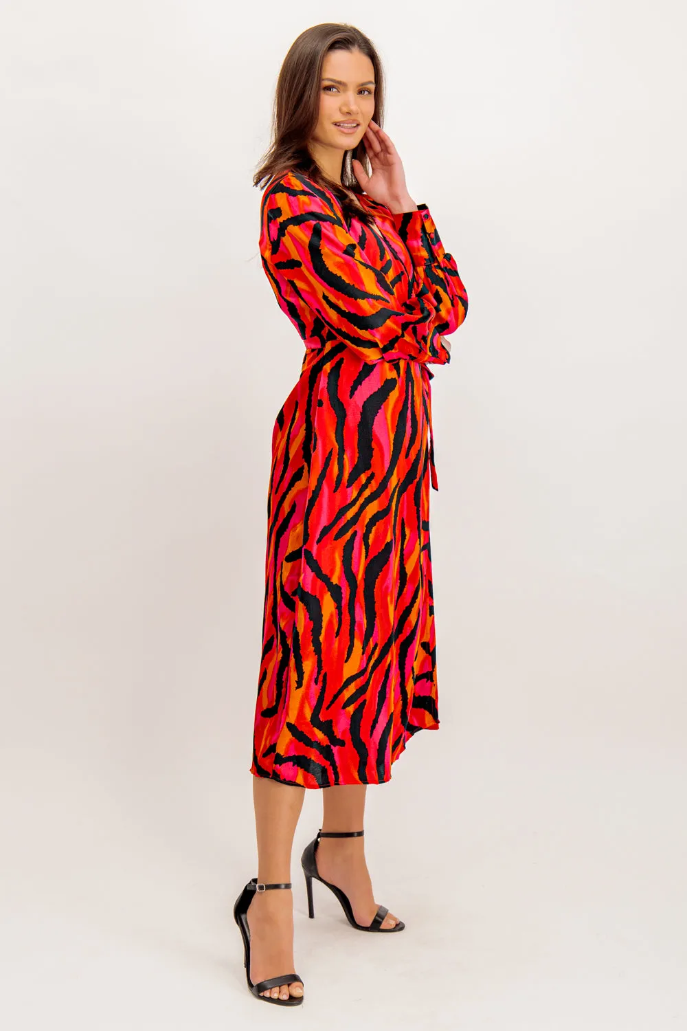 Naria Printed Love Potion Wrap Midi Dress