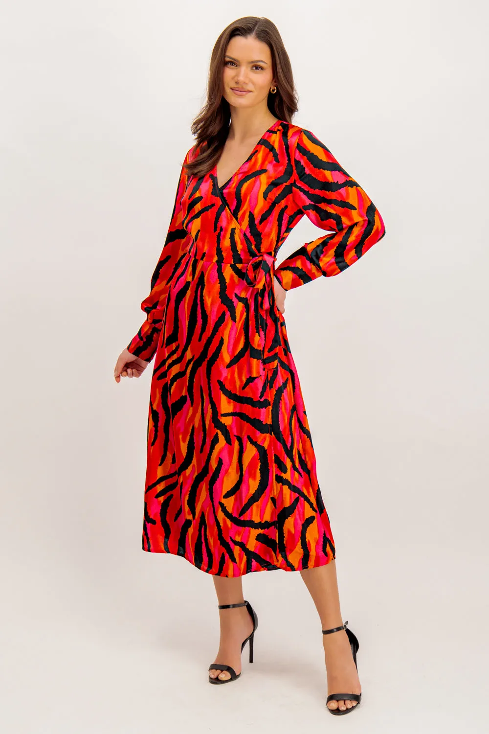 Naria Printed Love Potion Wrap Midi Dress