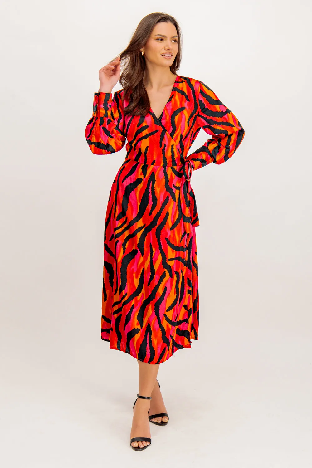 Naria Printed Love Potion Wrap Midi Dress