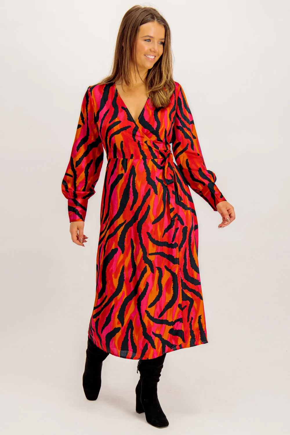 Naria Printed Love Potion Wrap Midi Dress