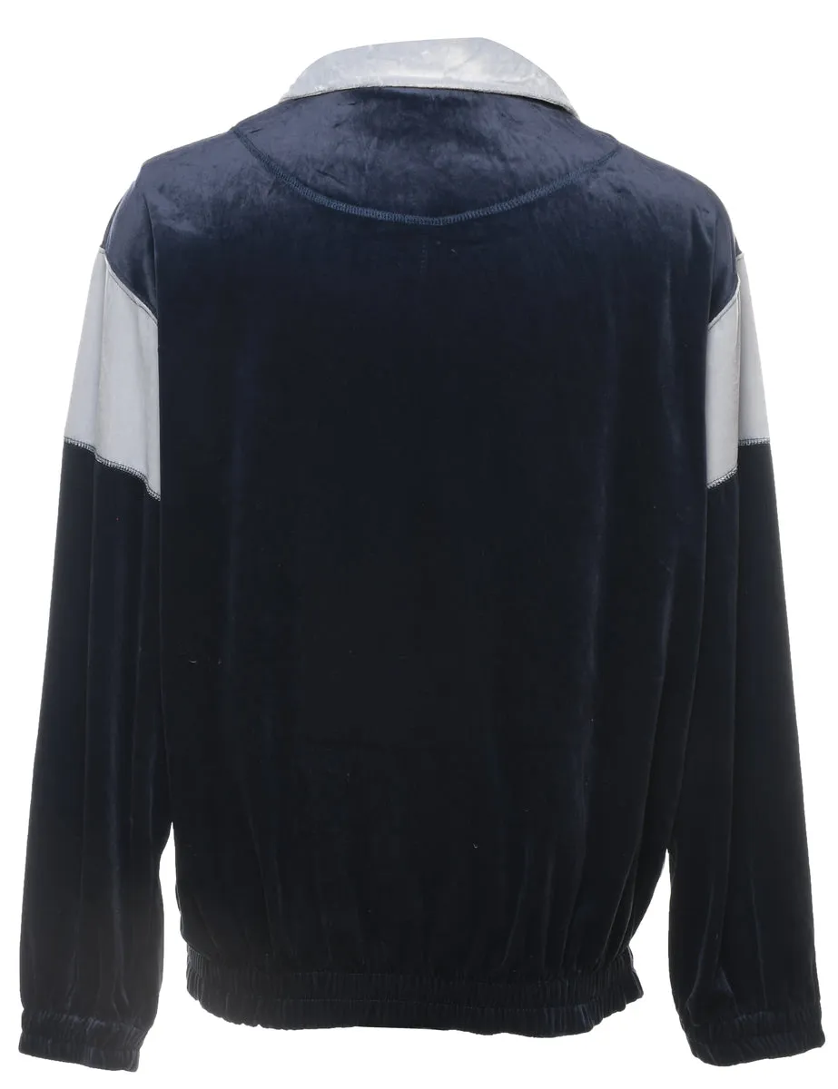 Navy & Grey Y2K Velour Track Top  - L