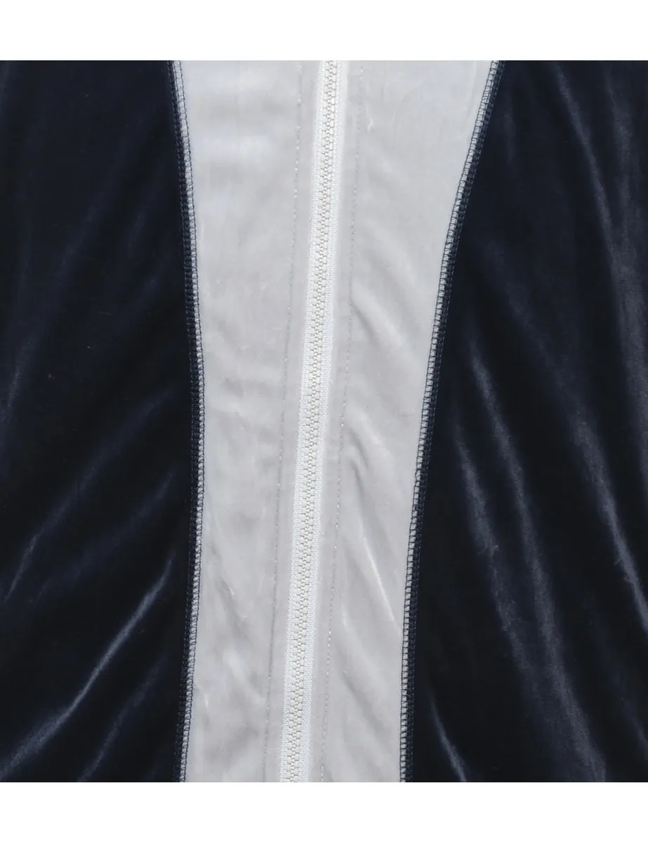 Navy & Grey Y2K Velour Track Top  - L
