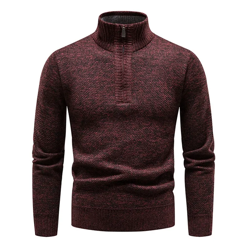 Neue Winter Fleece Pullover Pullover Männer dicke warme Strick pullover schlanke Mock Neck Pullover halben Reiß verschluss solide Herren Pullover
