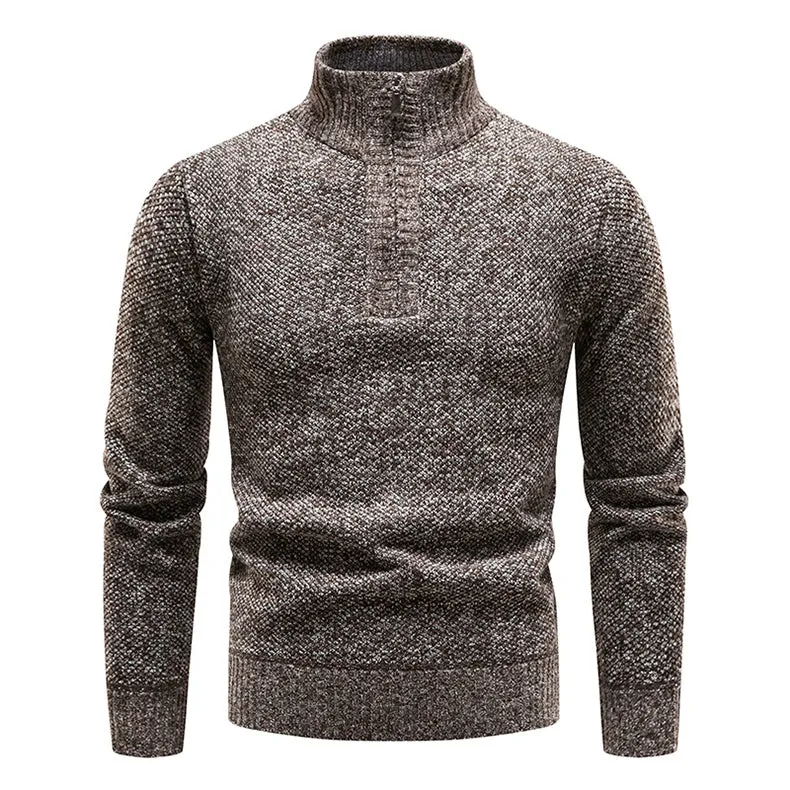 Neue Winter Fleece Pullover Pullover Männer dicke warme Strick pullover schlanke Mock Neck Pullover halben Reiß verschluss solide Herren Pullover