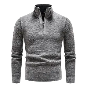 Neue Winter Fleece Pullover Pullover Männer dicke warme Strick pullover schlanke Mock Neck Pullover halben Reiß verschluss solide Herren Pullover