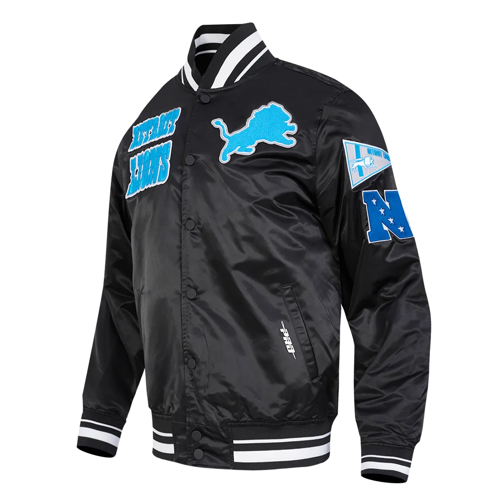 NFL DETROIT LIONS RETRO CLASSIC MEN'S RIB SATIN JACKET (BLACK)