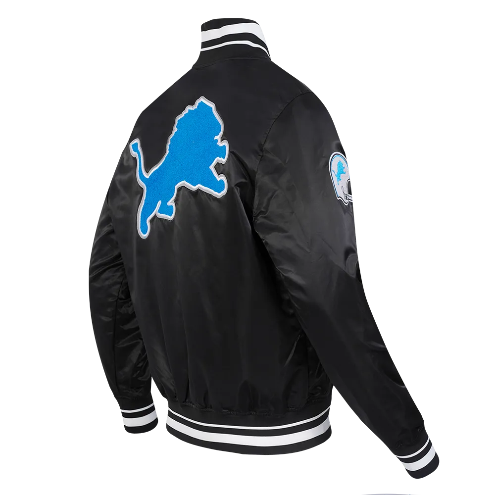 NFL DETROIT LIONS RETRO CLASSIC MEN'S RIB SATIN JACKET (BLACK)