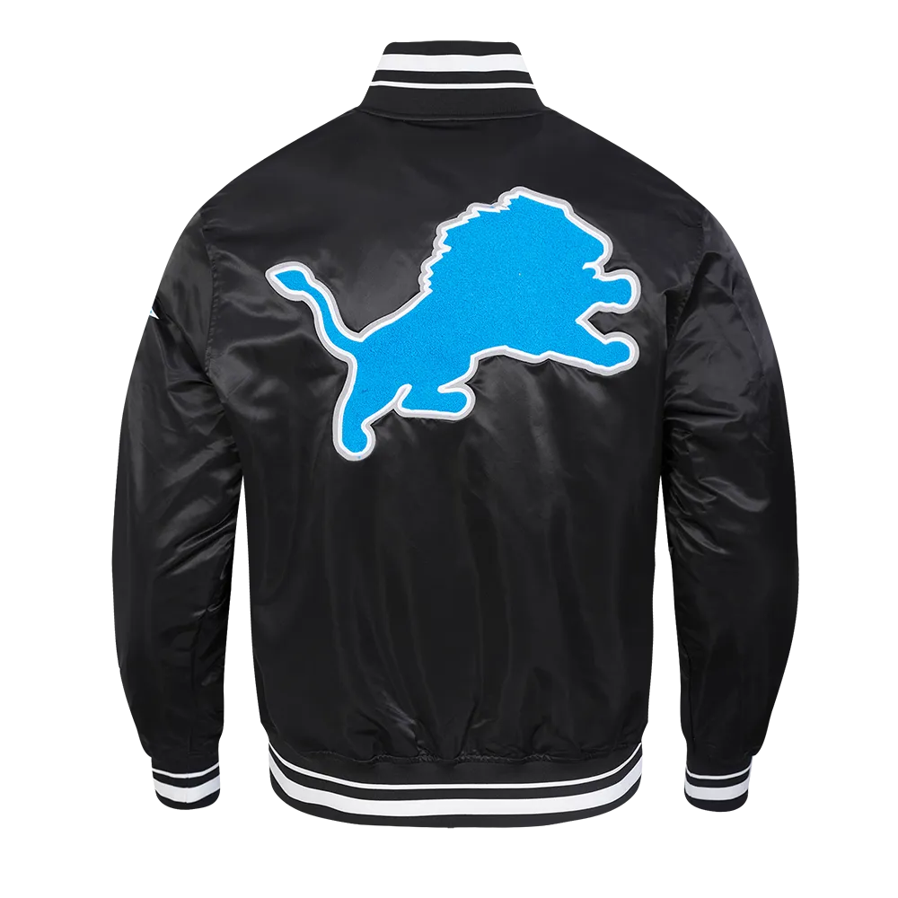 NFL DETROIT LIONS RETRO CLASSIC MEN'S RIB SATIN JACKET (BLACK)