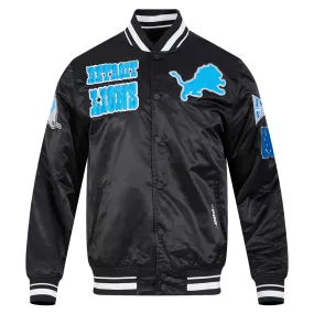 NFL DETROIT LIONS RETRO CLASSIC MEN'S RIB SATIN JACKET (BLACK)