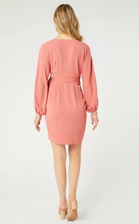 Olivia Deep V-Neck Wrap Dress Salmon