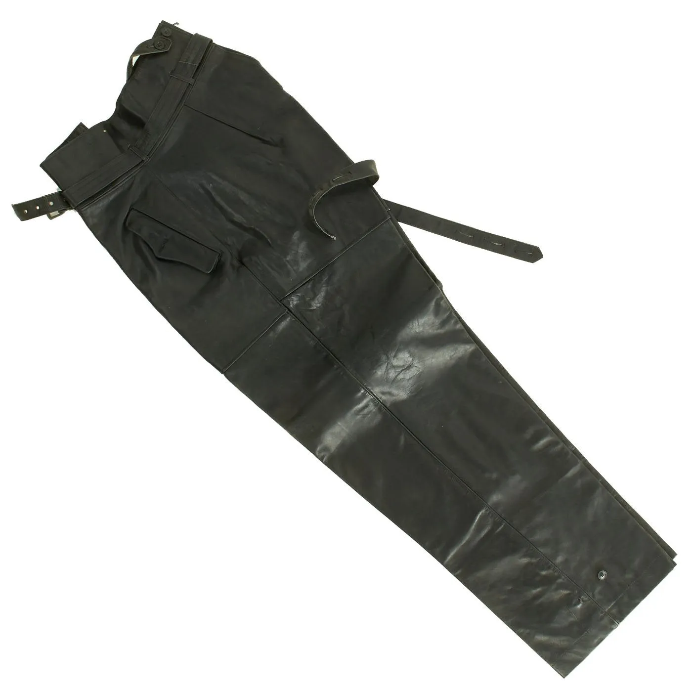 Original German WWII Kreigsmarine U-Boat Black Leather Wrap Jacket and Trouser Set