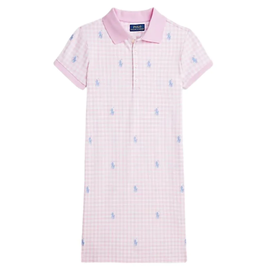 Pink & White Gingham Logo Dress