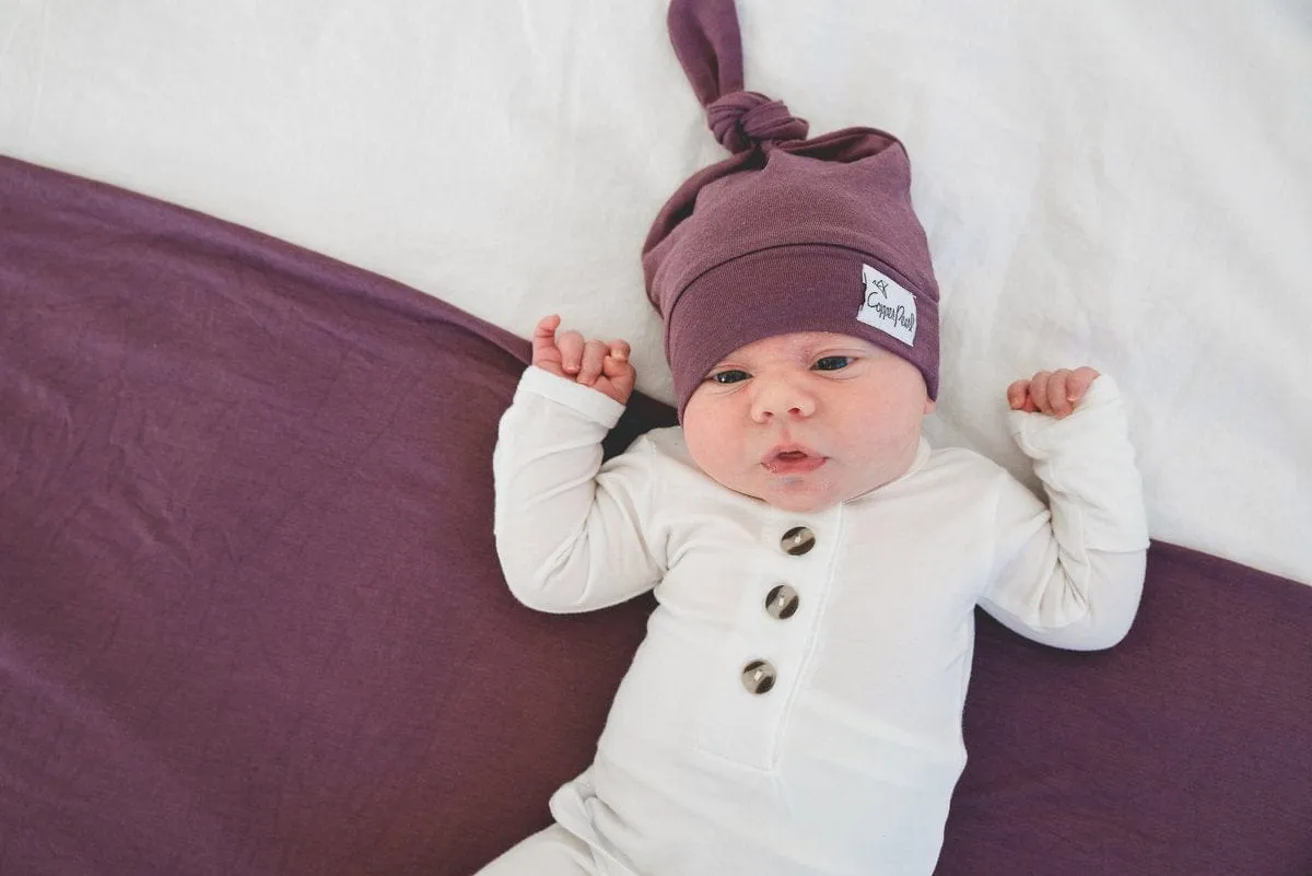 Plum Top Knot Hat