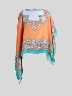 Poncho - Salmon/Turquoise