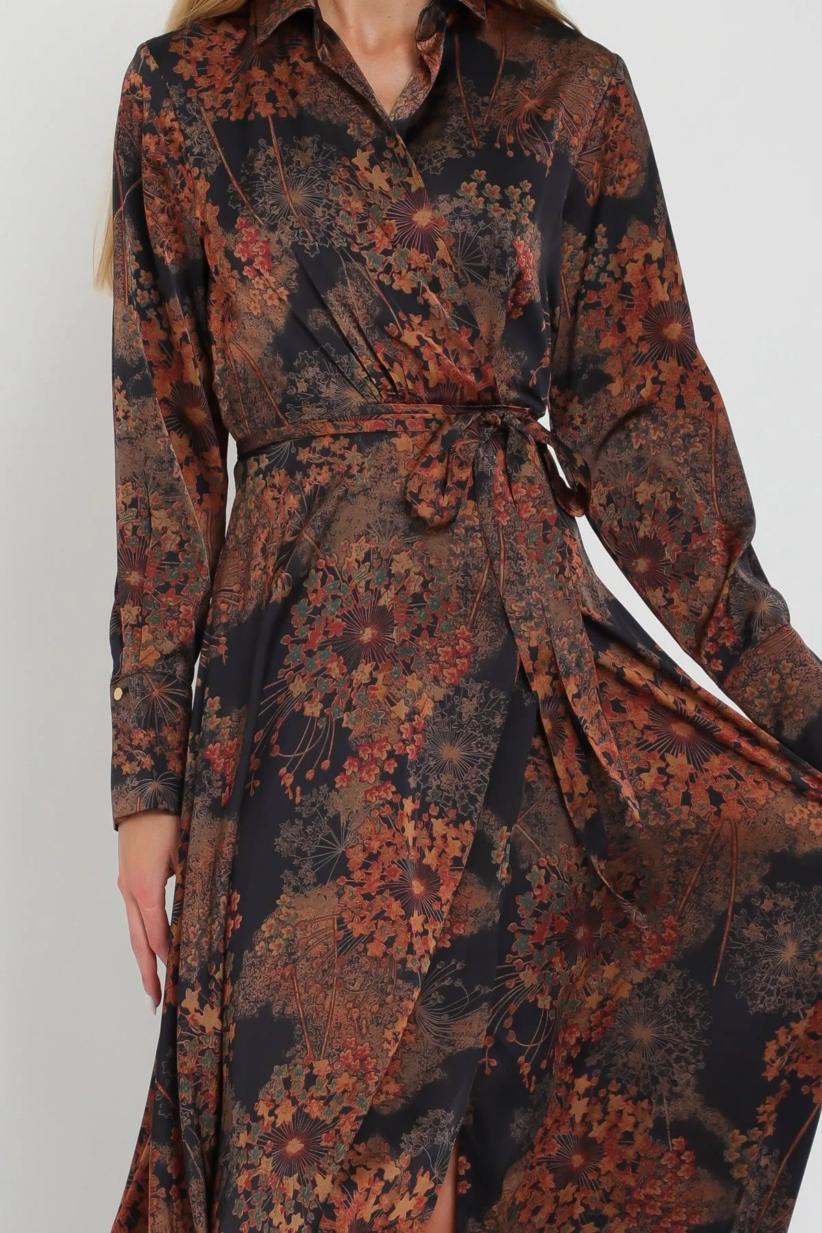 PRINTED SILKY MAXI WRAP DRESS