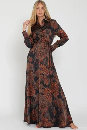 PRINTED SILKY MAXI WRAP DRESS