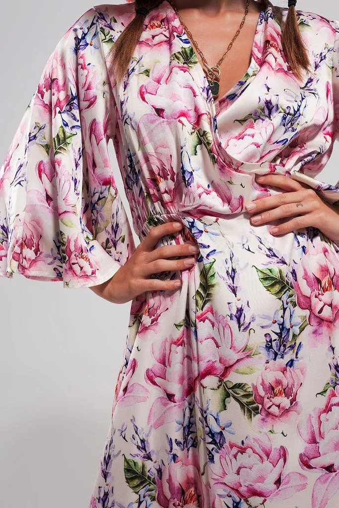 Q2 - Original Flutter Sleeve Maxi Dress in Pink Floral Print