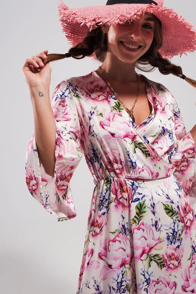 Q2 - Original Flutter Sleeve Maxi Dress in Pink Floral Print