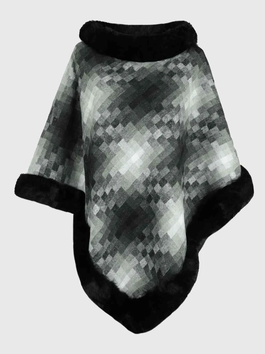Remarkable Warmth Faux Fur Trim Poncho