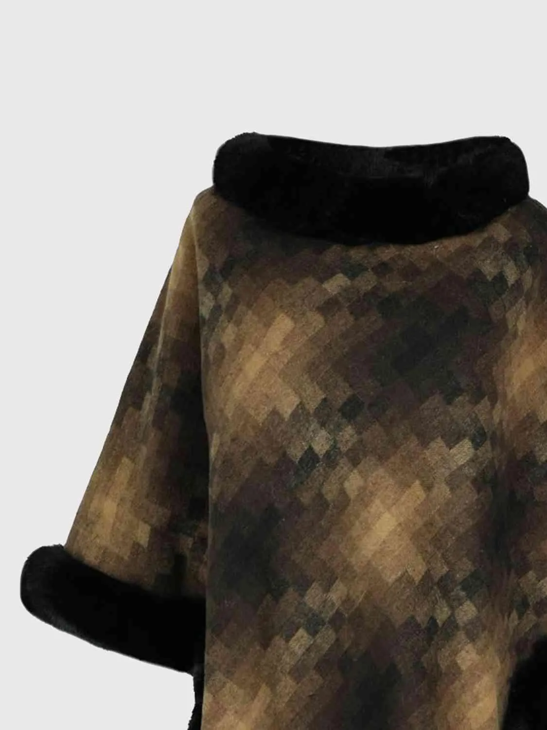 Remarkable Warmth Faux Fur Trim Poncho