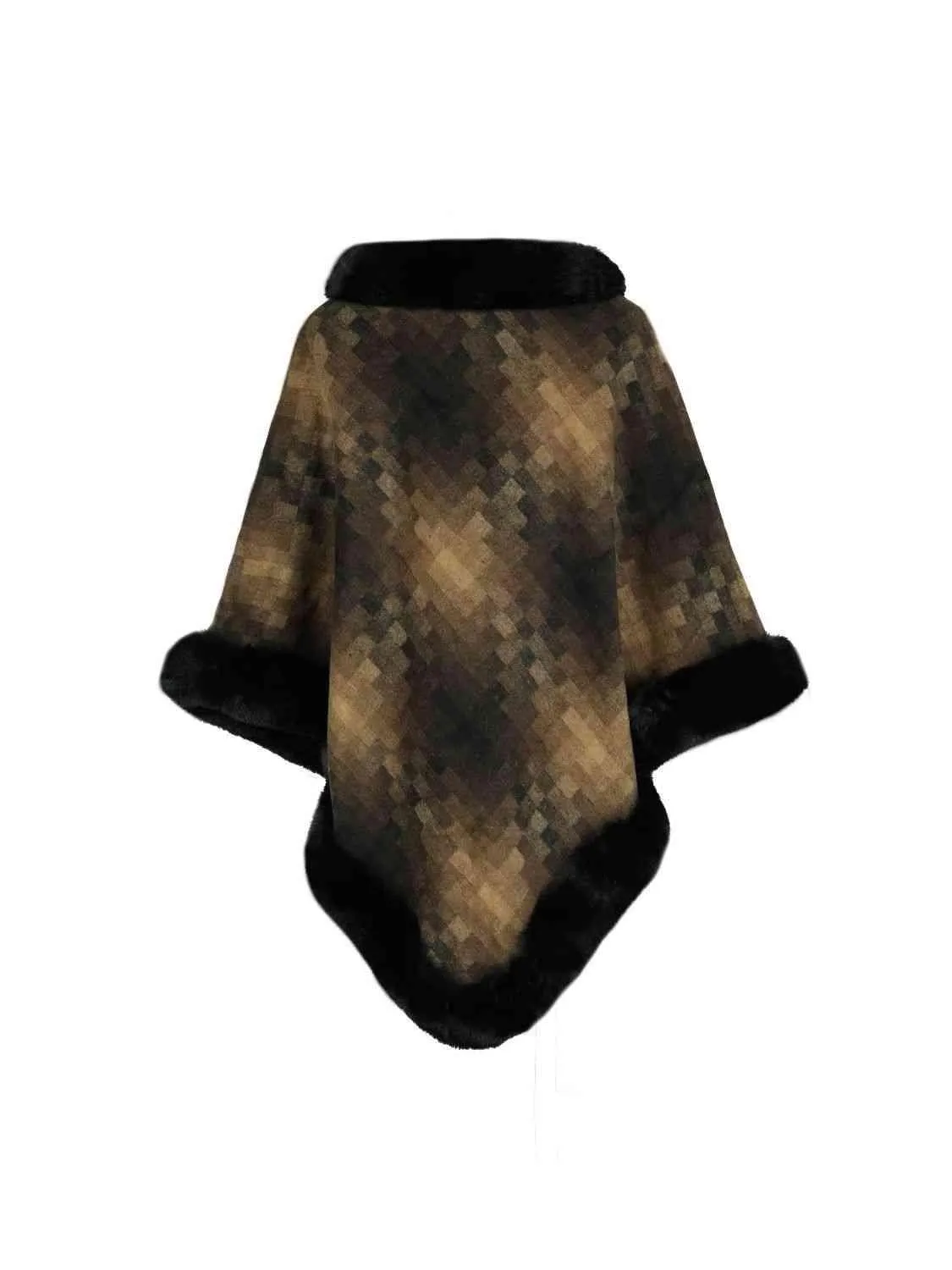 Remarkable Warmth Faux Fur Trim Poncho