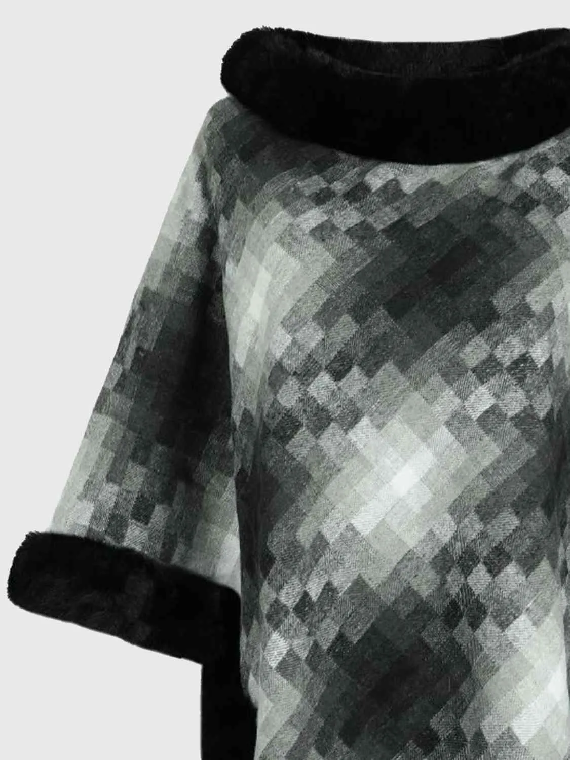 Remarkable Warmth Faux Fur Trim Poncho