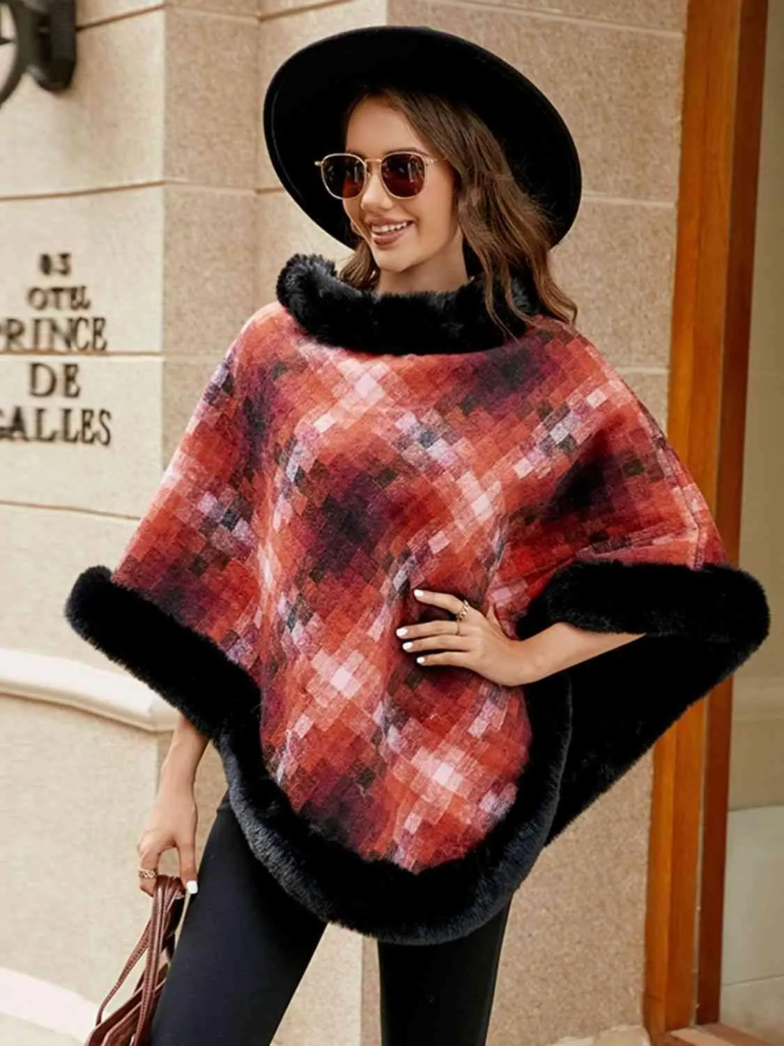 Remarkable Warmth Faux Fur Trim Poncho