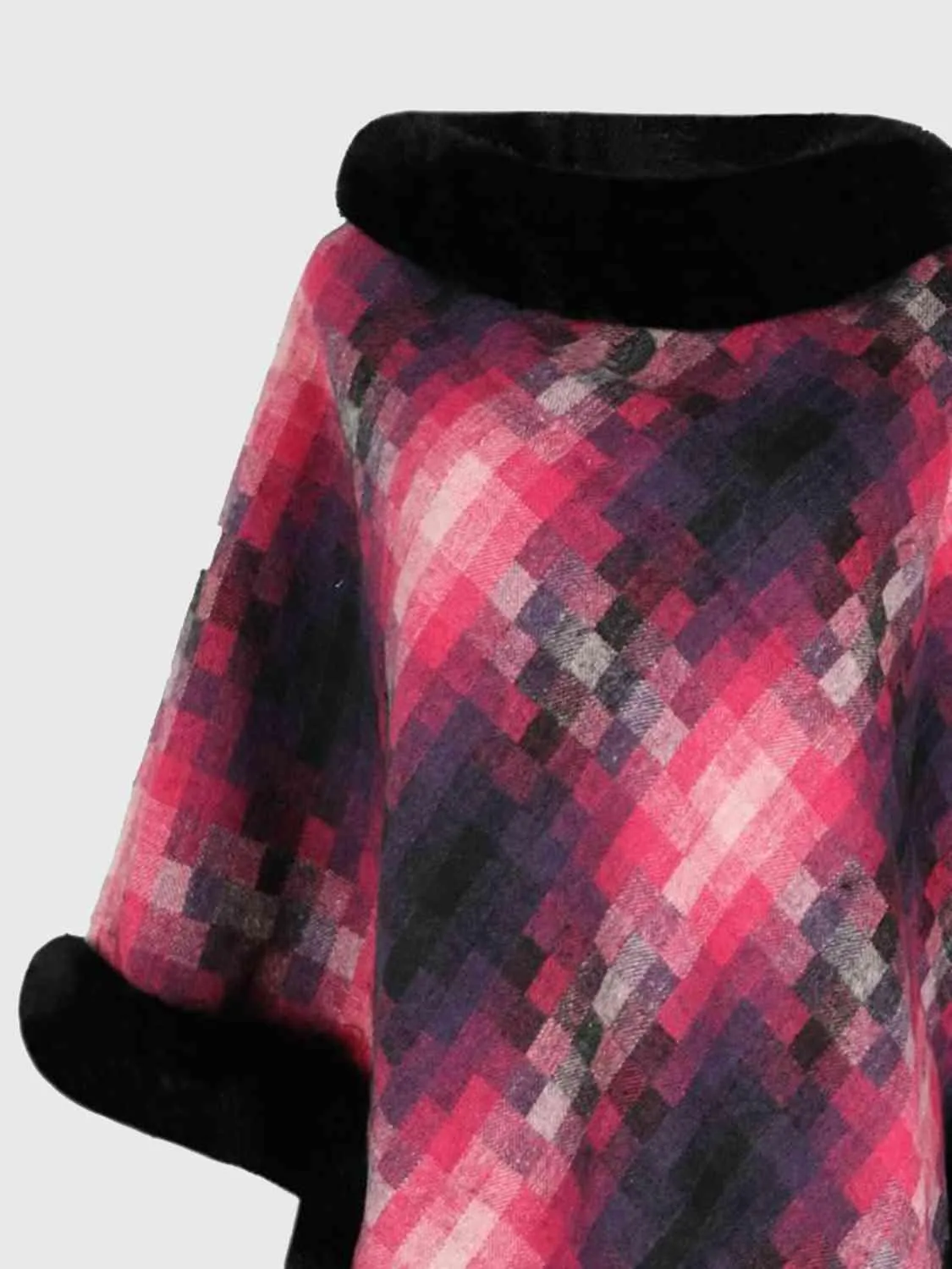 Remarkable Warmth Faux Fur Trim Poncho