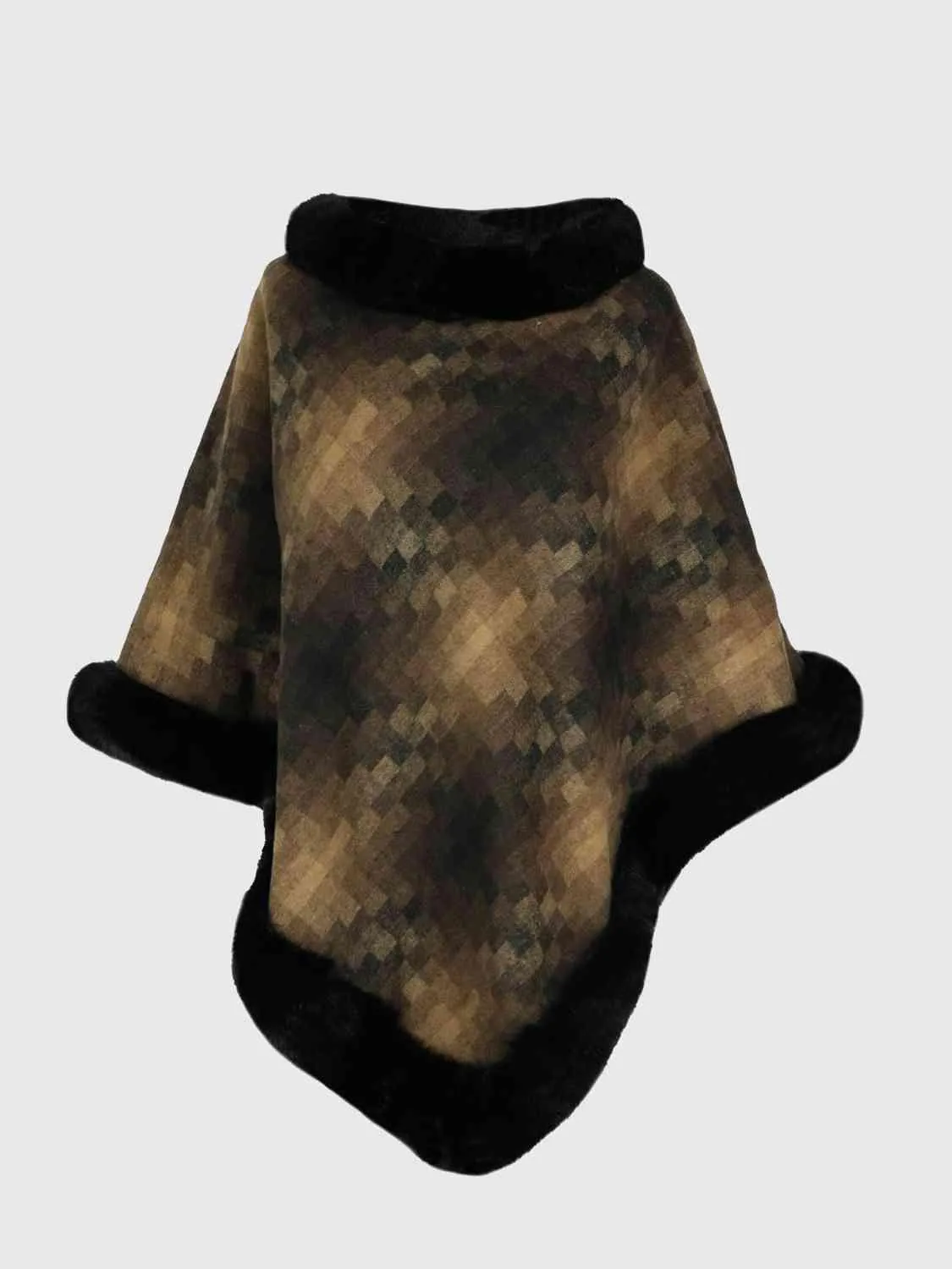 Remarkable Warmth Faux Fur Trim Poncho