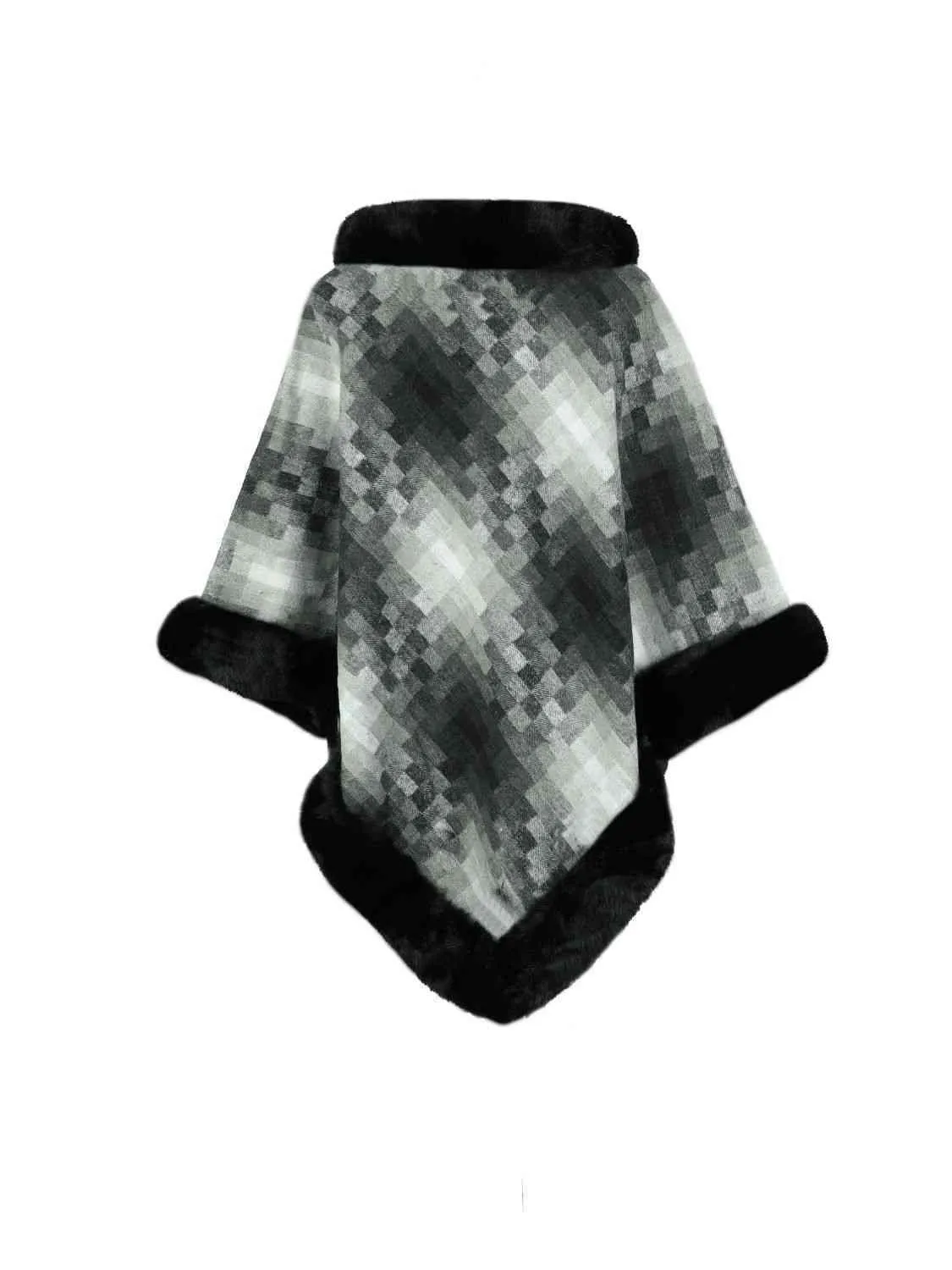 Remarkable Warmth Faux Fur Trim Poncho