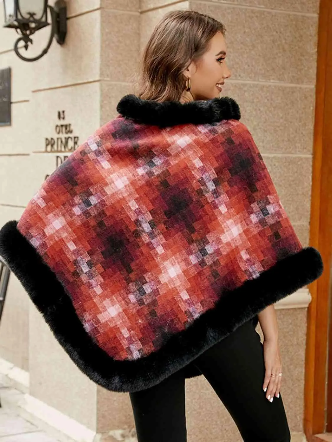 Remarkable Warmth Faux Fur Trim Poncho