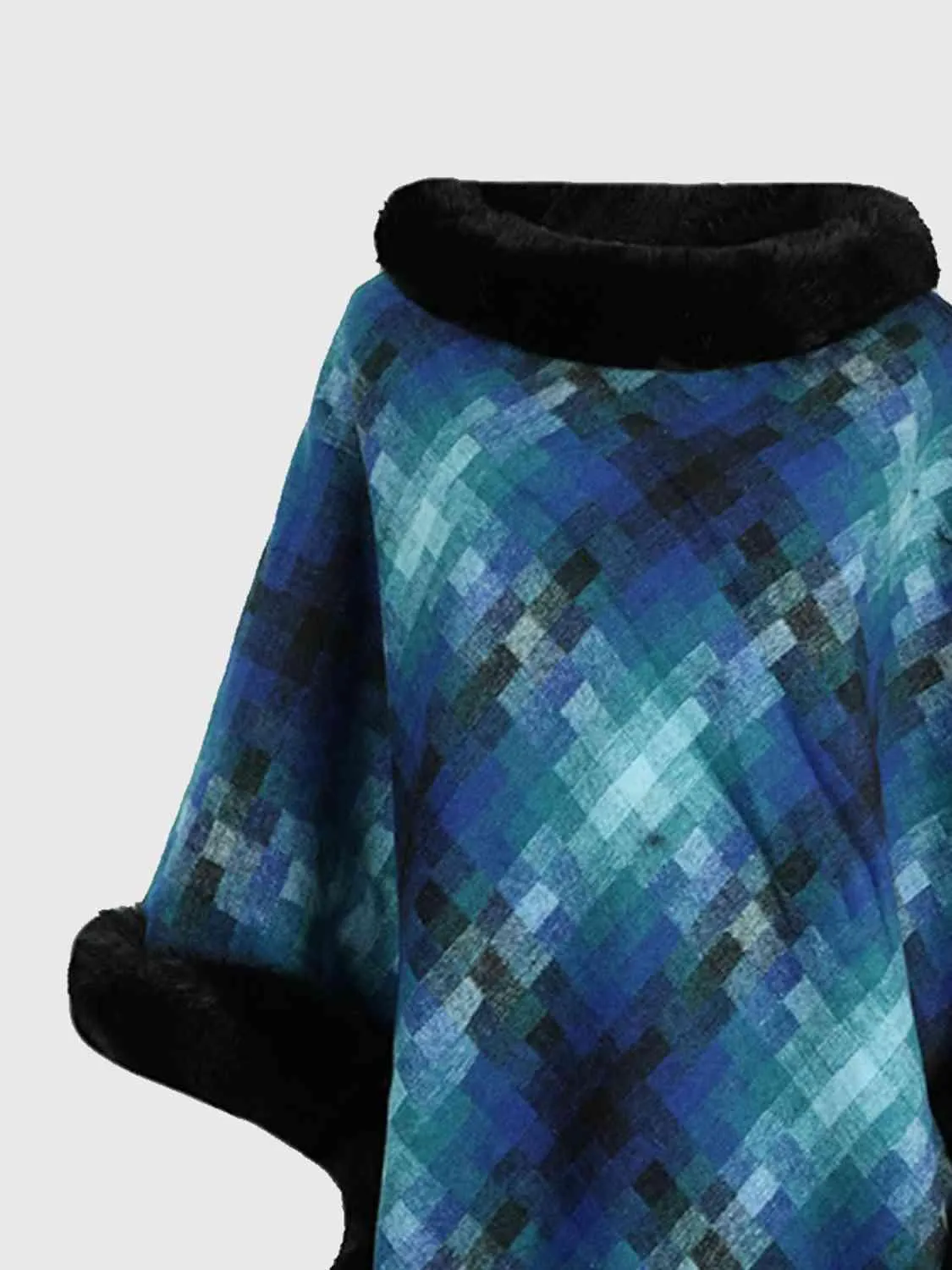 Remarkable Warmth Faux Fur Trim Poncho