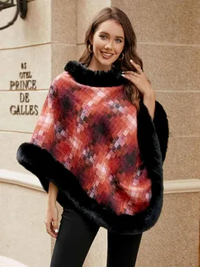 Remarkable Warmth Faux Fur Trim Poncho