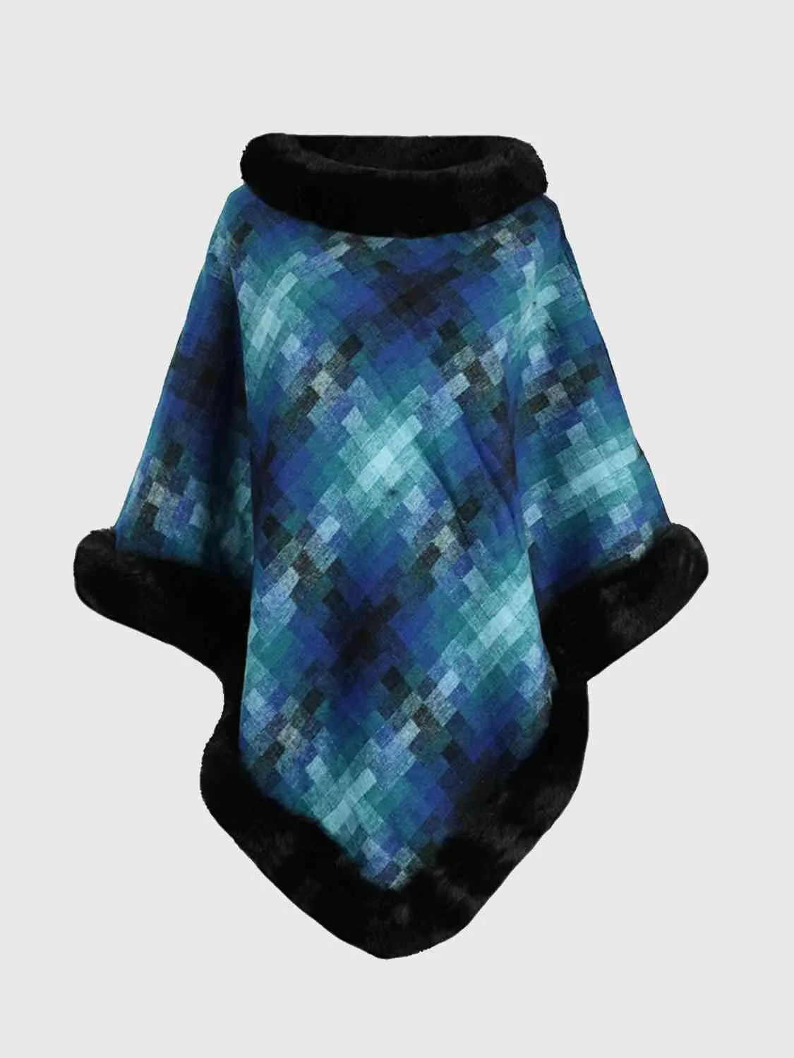 Remarkable Warmth Faux Fur Trim Poncho