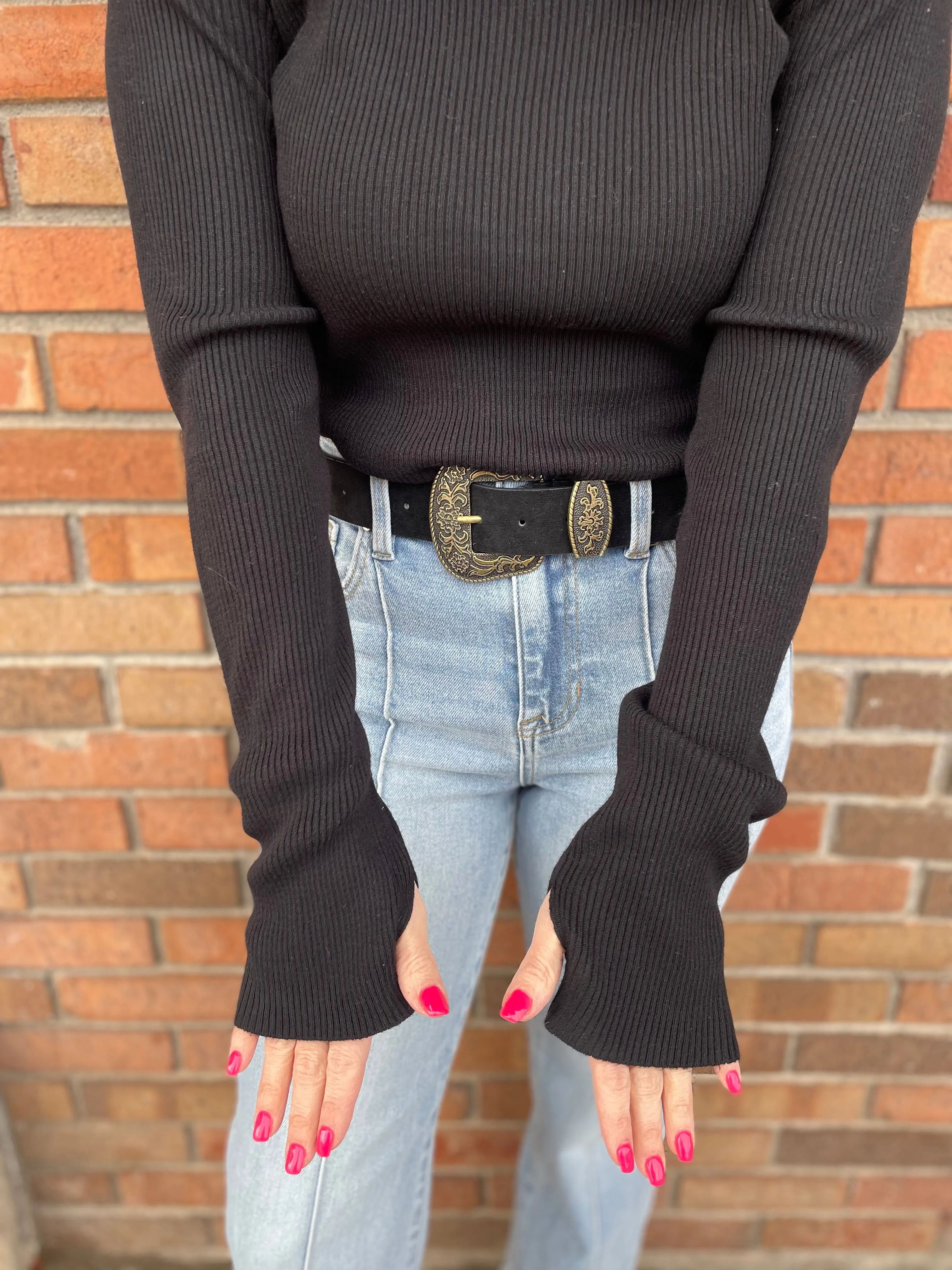 Rib Knit Top With Shoulder Cut Out