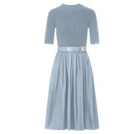 ROP-RPS2523 BLUE KNIT&TAFFFETA DRESS