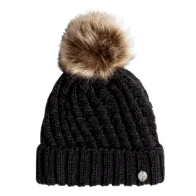 Roxy Girl Knit PomPom Beanie in Black