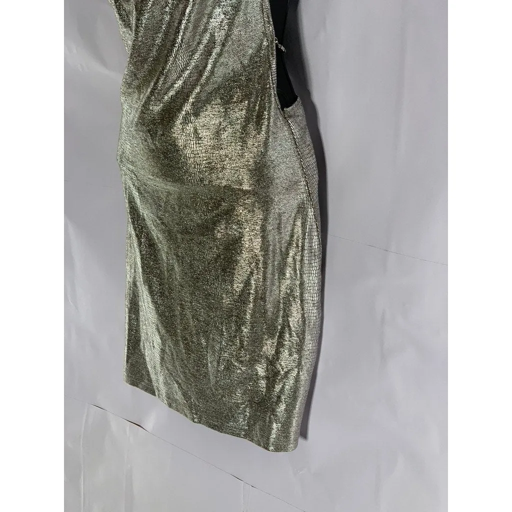 SHEIN Women's Silver Rhinestone Cross Straps Cowl-Neck Mini Bodycon Dress SZ M