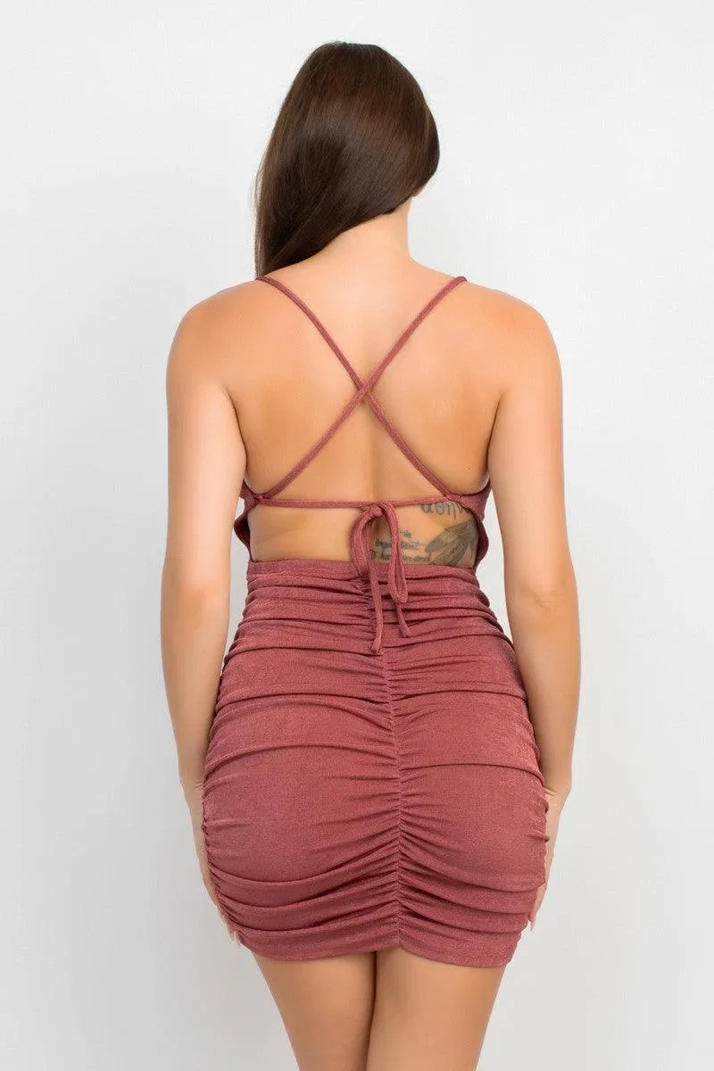 sleeveless slinky ruched dress