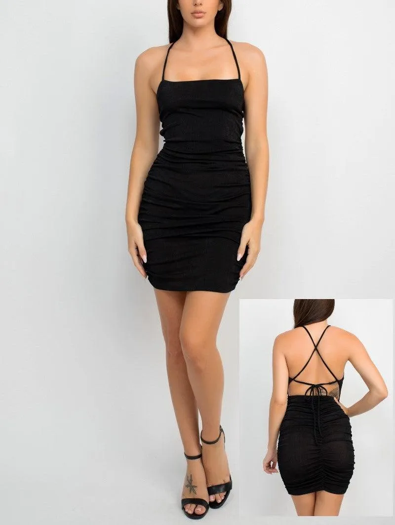 sleeveless slinky ruched dress