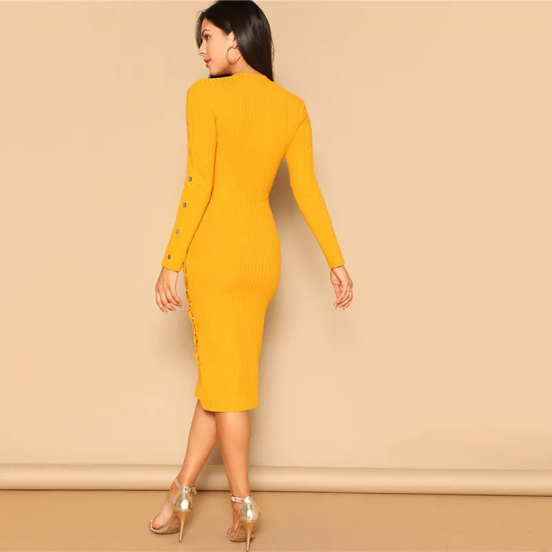 Snap Button Fitted Bodycon Dress