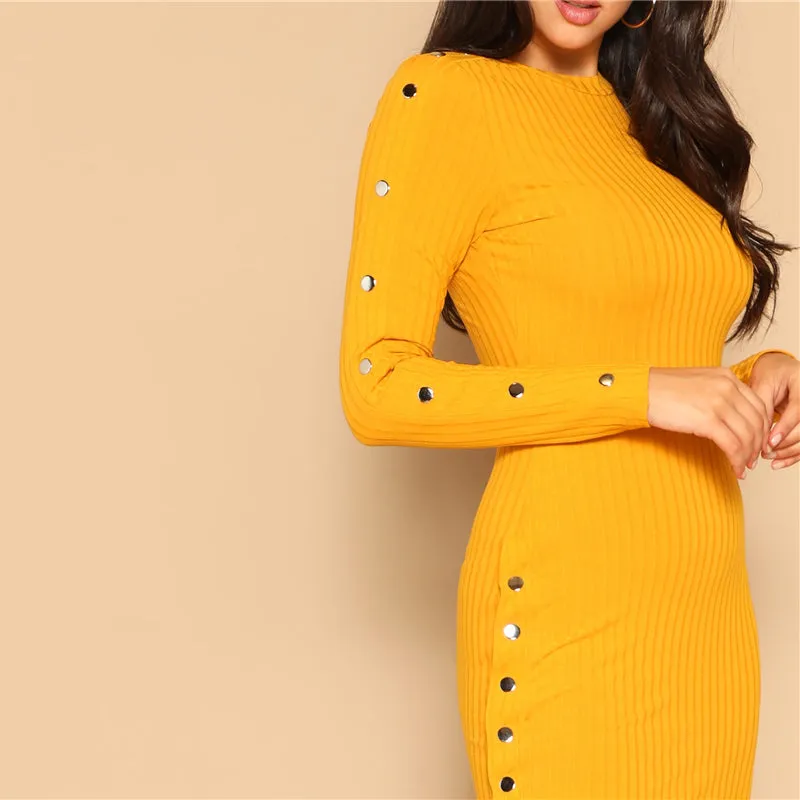Snap Button Fitted Bodycon Dress