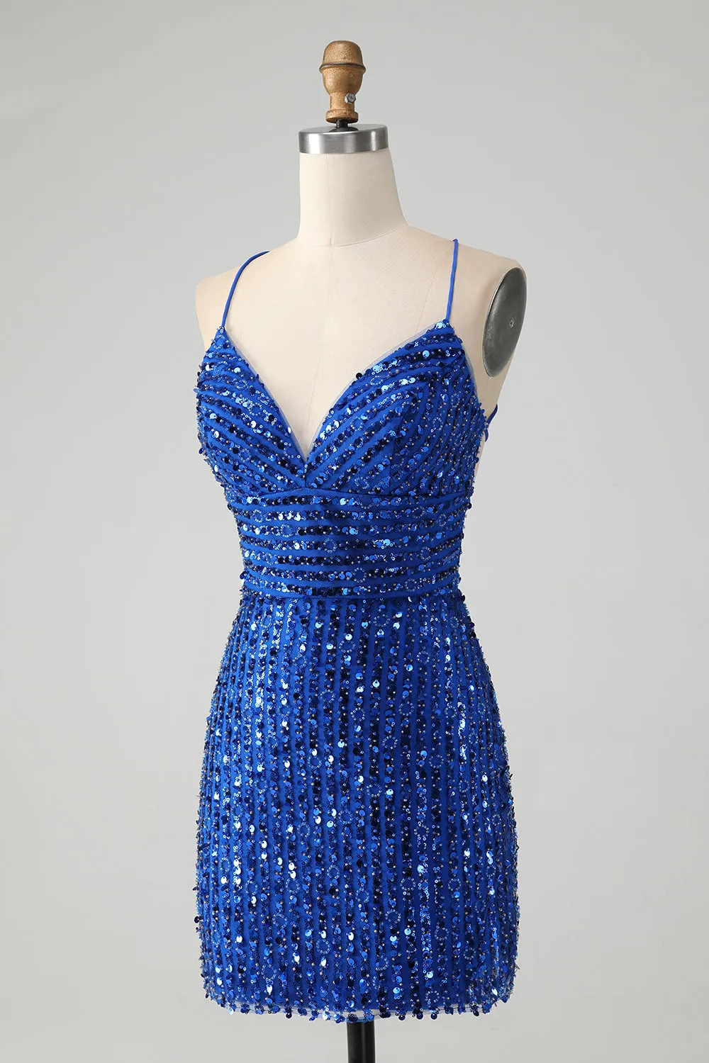 Stylish Royal Blue Sheath Criss Cross Back Short Homecoming Dress with Sequins