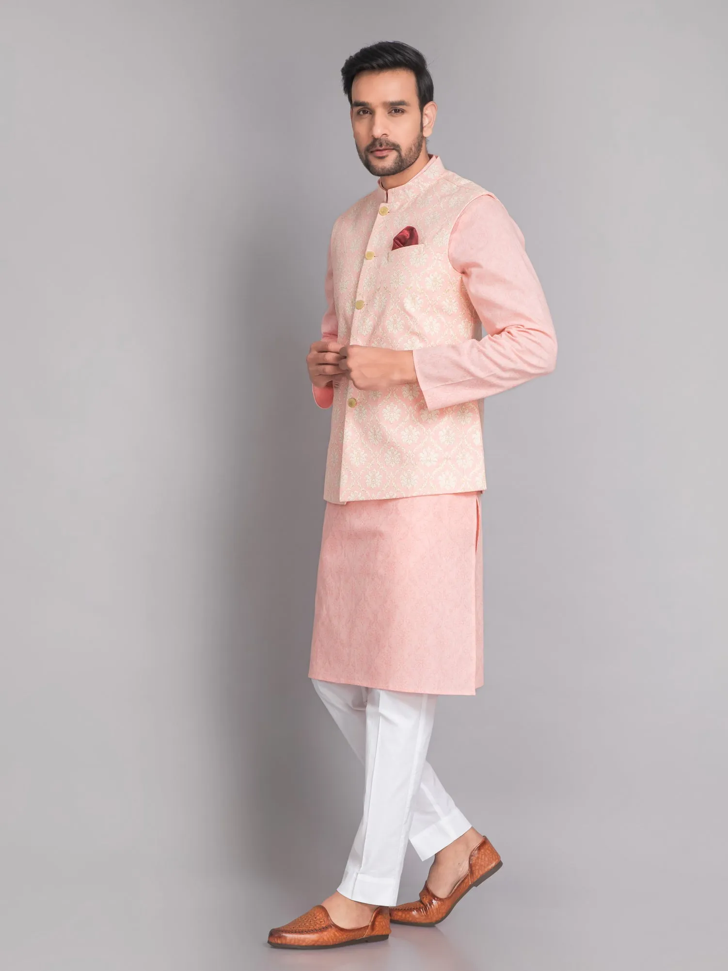 SUTI MEN'S KHADI LINEN 3D EMBOSE GLOSE PRINTED NEHRU JACKET
