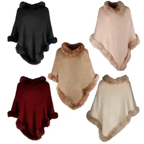 Very Moda Women's Trimmed Faux Fur V Shaped Knitted Poncho No Size