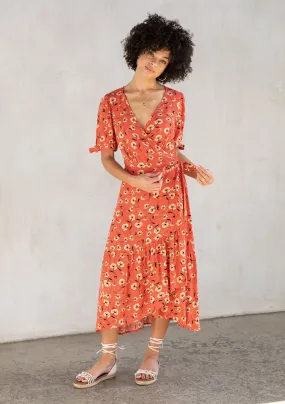 Vibrant Floral Print Short Sleeve Wrap Dress